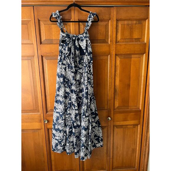 Abercrombie & Fitch Women's Floral Tiered Open Back Midi Dress Navy White SZ XL - Picture 7 of 11